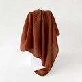 Brown pleated square scarf for women with lightweight faux cotton linen texture - Brown