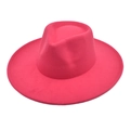 Detailed close-up of vibrant rose red wool felt fedora with classic teardrop crown shape - M (56-58cm) / Rose Red