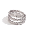 Anillo de espiral de tres capas en acero inoxidable plateado pulido estilo minimalista - Anillo Abierto en Espiral Trenzado de Múltiples Capas / Color Acero