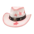 Pink and white gradient cowboy hat with star patterns and skull buckle decorations - White (Pink Star)