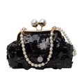 Luxuriöse schwarze Pailletten-Abendtasche mit goldenem Clipverschluss und Perlenkette - Schwarz