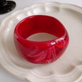 Minimalist red resin bangle featuring white marble texture and a polished finish - 27# Bangle-Rose Red-Irregular