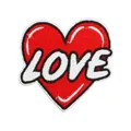 Size details for heart-shaped LOVE embroidered patch measuring 6.6cm by 6.8cm - No. 30 (White Edge Blue Heart Love)