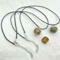 Tiger Eye stone necklace with silver wire spiral cage pendant and black cord - Natural Tiger Eye Stone / Silver Spiral Cage Style / Tiger Eye