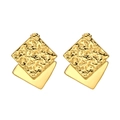 Fashionable 18K gold-plated stainless steel double square drop earrings for women - Double Layer Irregular Hammered Square Earrings / 925 Silver Needle