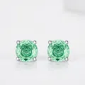 Pendientes de plata S925 con piedras de circonita verde redonda y corte esmeralda - Plata 925 / Color Paraiba 8MM