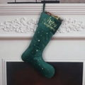 Green velvet Christmas stocking with gold Merry Christmas embroidery and star patterns - Peacock Green (With Embroidery)