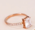 Square cut clear crystal ring in rose gold finish with side accent diamonds - US 6 / Rose Gold
