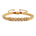 Adjustable golden woven rope bracelet with crown 8mm micro-pave zircon beads and metal charms - 6MM Copper Bead + 8MM Drill Ball