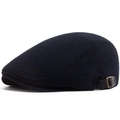 Navy blue wool newsboy cap with adjustable leather side strap and vintage metal buckle - Adjustable / Twill Navy