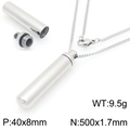 Silver stainless steel cylindrical perfume bottle pendant necklace with chain size details - With Chain (KN226554-KLA) / Steel