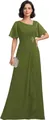 Olive green chiffon formal evening gown with pleated bodice and ruffle sleeves - US size 2 / Top And Bottom / Olive Green