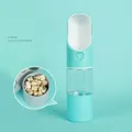 Portable pet water bottle and food dispenser in mint blue for outdoor dog travel - Blue and White Water & Food Style / With Rabbit Ear Decoration