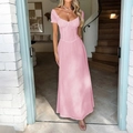 Elegantes rosa Maxi-Kleid mit Puffärmeln, schulterfreiem Design und Tunnelzug-Detail - Rosa