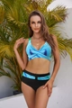 Two-piece bikini set featuring blue wave print top and black high-waisted bottoms - S / Blue & Black Gradient