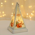 White pyramid Christmas lantern with Santa Claus illustration and warm LED candle light - Santa Claus / White