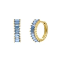 Gold plated huggie earrings with light blue baguette cut zircon stones inlay - Gold Sky Blue Zirconia