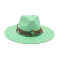 Cappello Fedora verde menta a tesa larga con fascia etnica e dettaglio turchese - Taglia unica / Verde Menta