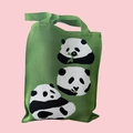 Green knitted tote bag with cute panda patterns for women in a stylish casual design - Three Bears Green