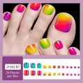 Rainbow gradient press-on toenails with 24 pieces in various sizes for a perfect fit - JY160-B7 Colorful Rainbow Gradient