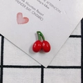 Macro shot of glossy red cherry pendant with green stem for DIY jewelry making - 1# (Red Solid Cherry)