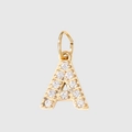 Gold plated letter A pendant with clear zircon inlay and metal bail for DIY jewelry - Letter A - Gold