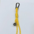 Braided yellow keychain strap with silver metal bell pendant and polished lobster clasp - Yellow
