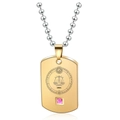 Gold Libra zodiac tag necklace with pink gemstone and silver bead chain - Gold Libra Female