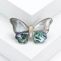 Elegant shell butterfly brooch featuring white mother-of-pearl and abalone wings - Green
