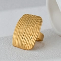 Modern gold geometric ring with vertical ripple texture and wide band fashion style - Vertical Wavy Rectangular Style (R758)