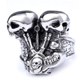 Silver skull engine skeleton ring in stainless steel with a vintage punk biker style - US 7 / Silver