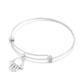 Silver Hamsa Hand charm bracelet in adjustable stainless steel with faceted clear gemstone - Steel White