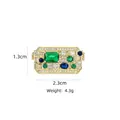 Detail view of gold geometric brooch with emerald-cut green stone and zircon dimensions - B833 Green/Multi-Gemstone