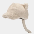 Berretto da baseball in peluche beige con orecchie di gatto e lunga coda per l'inverno - Beige