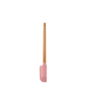 Single kitchen spatula with pink silicone head and durable wooden handle on white background - Pink Small Spatula B