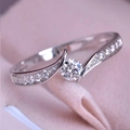 Elegant silver zircon ring with round center stone and pave accents in pink gift box - US 10 / Silver