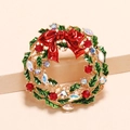 Christmas wreath brooch with red bow and colorful rhinestones on gold alloy base - Red KC Gold Wreath (BR1538)