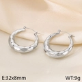 Silver U-shaped hammered texture stainless steel earrings, size 32x8mm and weight 9g - Steel Color Style (KE114650-KFC)