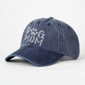 Navy blue washed cotton baseball cap with DOG MOM embroidery shown at a 45-degree angle - Navy Blue