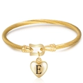 18K gold horseshoe buckle rope bracelet with letter E engraved heart pendant - Letter E
