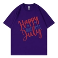 T-shirt violet foncé avec motif Happy 4th of July, vue à plat sur fond blanc épuré - XS / Hauts / Violet