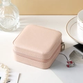 Portable pink square jewelry box in cross-grain PU leather with metal zipper - Small Square Box Nude Pink