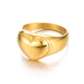 Minimalist stainless steel ring with 3D heart design in polished golden finish - US 9 / Gold Heart Style 1