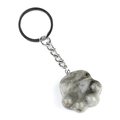 Grey natural agate stone cat paw keychain with silver metal chain for car keys - Labradorite