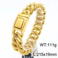 Pulsera de cadena trenzada dorada de acero para hombre, peso 111g y ancho de 19mm - Estilo de Cuerda Trenzada / Color Dorado (KB185410-KJX)