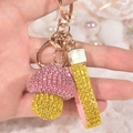 Simpatico portachiavi a fungo con strass rosa e gialli su catena dorata - Rosa + Giallo