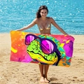 Double-sided microfiber beach towel with vibrant turtle print and purple sunglasses design - B36-Creative Sunglasses Turtle Multicolor