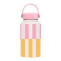 650ml wide mouth vacuum flask with pink yellow and white stripes and portable handle - Pink Yellow Geometric Stripe