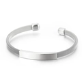 Silver C-shape mesh cuff bracelet with a smooth rectangular engravable metal plate - Steel Color (KB146617-KLHQ)