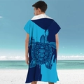 Quick-dry microfiber beach poncho with blue sea turtle print for adult surfing - Pull-over Style - Blue Turtle